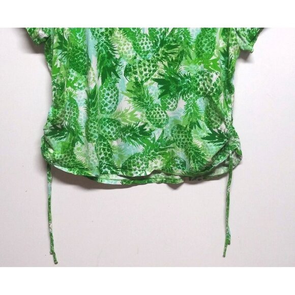 Caribbean Joe Womens Pullover Top Plus 2X Pineapple print green STRETCH cap sle - Picture 5 of 6